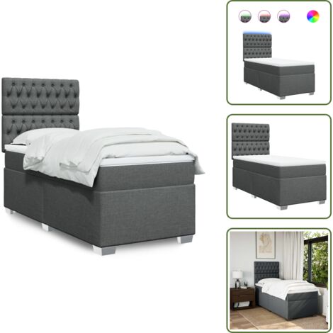 Cama con luz LED - vidaXL Cama box spring con colchón tela gris oscuro 80x200 cm - Cabecero ajustable