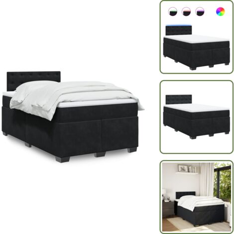 Cama con luz LED - vidaXL Cama box spring con colchón terciopelo negro 120x200 cm - Cama de muelles ensacados