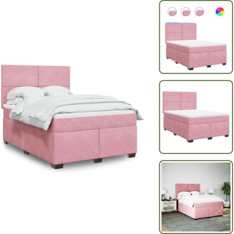 Cama con luz LED - vidaXL Cama box spring con colchón terciopelo rosa 160x200 cm - Cama de muelles