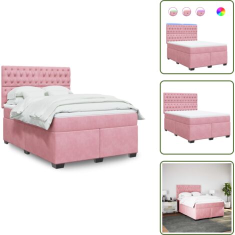 Cama con luz LED - vidaXL Cama box spring con colchón terciopelo rosa 160x200 cm - Cama de muelles ensacados