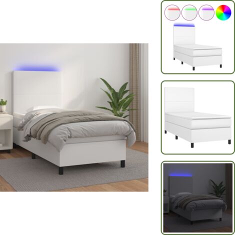 Cama con luz LED - vidaXL Cama box spring y colchón LED cuero sintético blanco 80x200 cm - Colchón de muelles ensacados