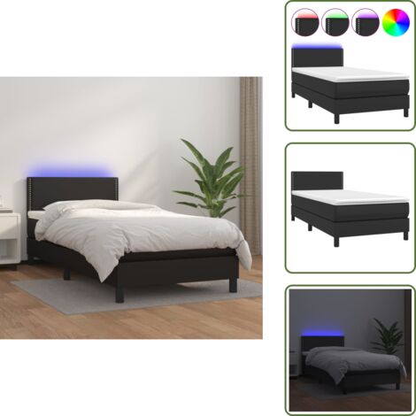 Cama con luz LED - vidaXL Cama box spring y colchón LED cuero sintético negro 90x190 cm - Cama con cabecero ajustable
