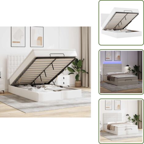 Cama con luz LED - vidaXL Estructura cama otomana colchón cuero sintético blanco - Estructura de cama