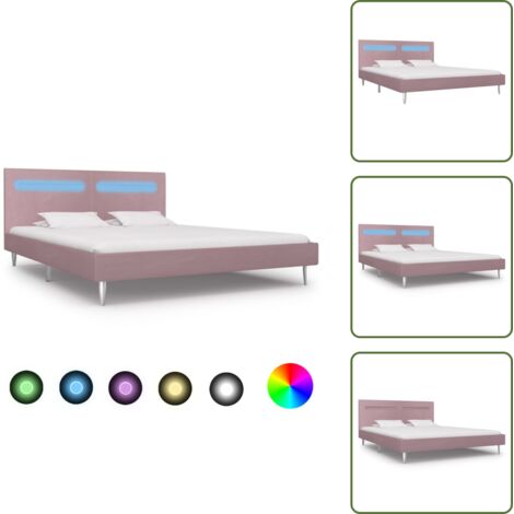 Cama con luz LED - vidaXL Estructura de cama con LED sin colchón tela rosa 180x200 cm - Cama con mando a distancia