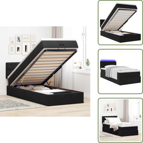 Cama con luz LED - vidaXL Estructura de cama otomana colchón terciopelo negro 100x200cm - Cama con cabecero