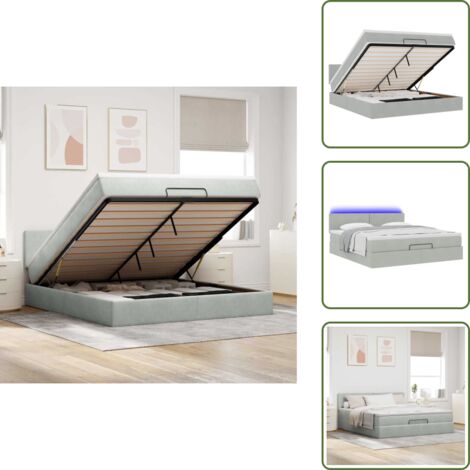 Cama con luz LED - vidaXL Estructura de cama otomana con colchón gris claro 160x200cm - Cama con cabecero