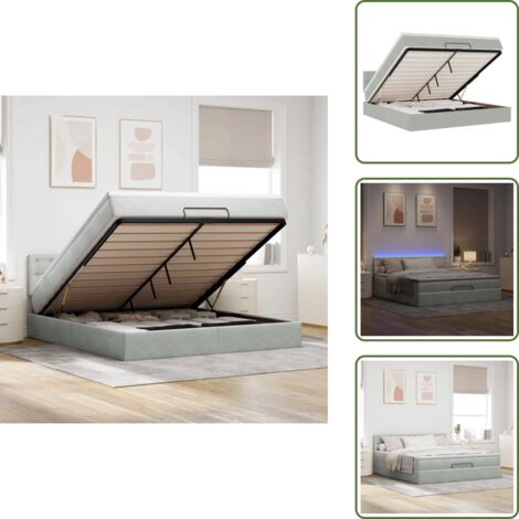 Cama con luz LED - vidaXL Estructura de cama otomana con colchón gris claro 160x200cm - Cama con cabecero