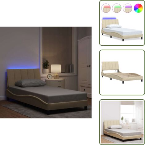 Cama con luz LED - vidaXL Estructura de cama sin colchón Hanko tela crema 100x200 cm - Cama con cojín