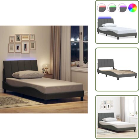 Cama con luz LED - vidaXL Estructura de cama sin colchón Hanko tela gris oscuro 90x200 cm - Cama con cojín