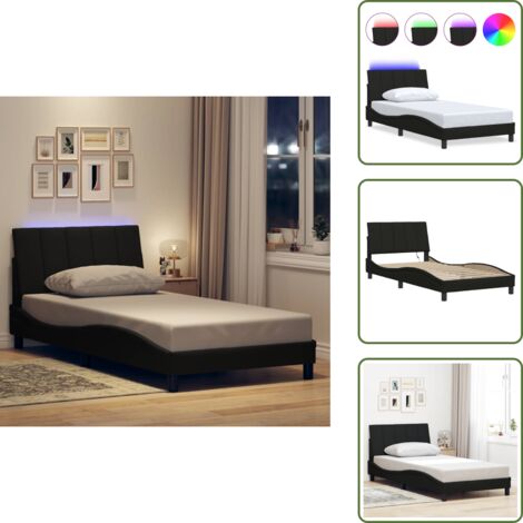 Cama con luz LED - vidaXL Estructura de cama sin colchón Hanko tela negro 100x200 cm - Cama con cojín