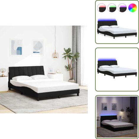 Cama con luz LED - vidaXL Estructura de cama sin colchón Hanko tela negro 120x200 cm - Cama con cojín