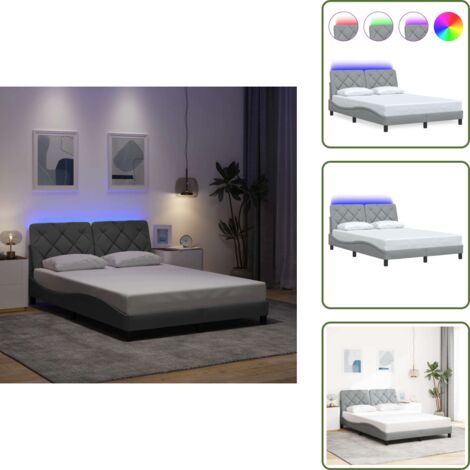 Cama con luz - vidaXL Estructura cama con LED sin colchón tela gris claro 120x200 cm - Cama con diseño ondulado