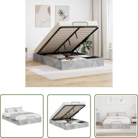 Cama con mecanismo de elevación -  Estructura de Cama Ottoman Gris Concreto 135 x 190 cm
