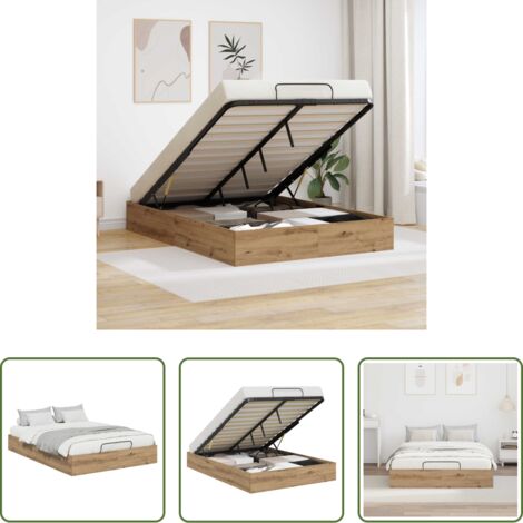 Cama con mecanismo de elevación -  Estructura de Cama Ottoman Roble Artesanal 140 x 200 cm