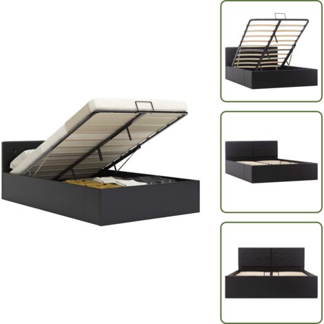 Cama con mecanismo de elevación - vidaXL Cama canapé hidráulica cuero sintético negro 120x200 cm - Cama de cuero sintético