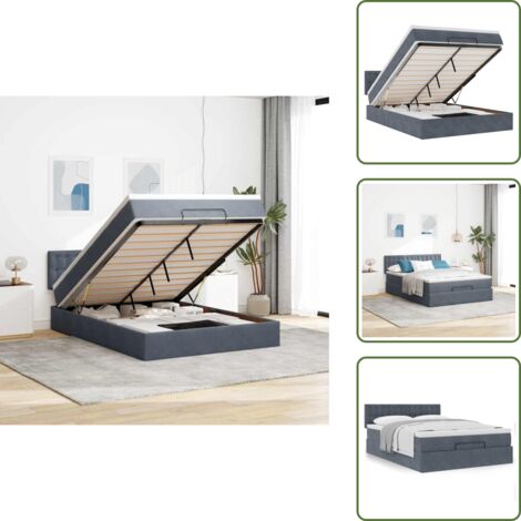 Cama con mecanismo de elevación - vidaXL Estructura cama otomana con colchón gris oscuro 140x200cm - Cama con cabecero