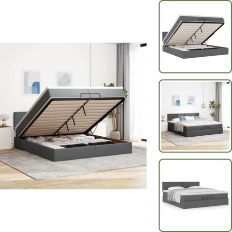 Cama con mecanismo de elevación - vidaXL Estructura de cama otomana con colchón gris oscuro 200x200 cm - Cama con cabecero