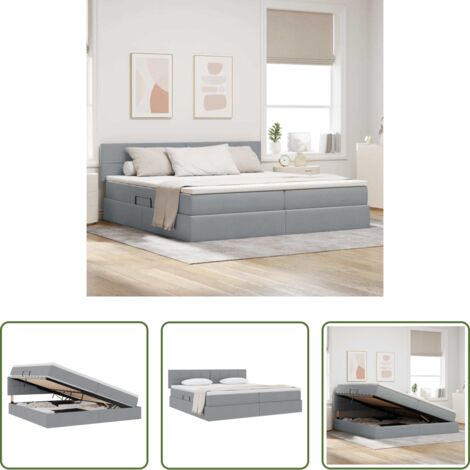 Cama con mecanismo hidráulico -  Cama con almacenamiento y colchón Gris Claro 200 x 200 cm
