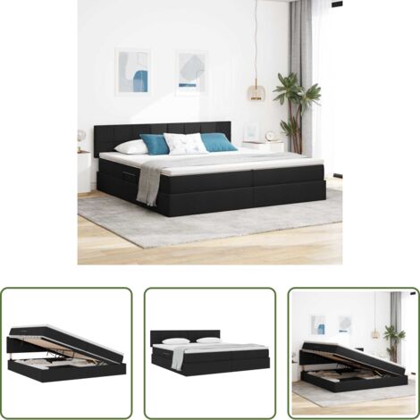 Cama con mecanismo hidráulico -  Cama con almacenamiento y colchón Negro 200 x 200 cm
