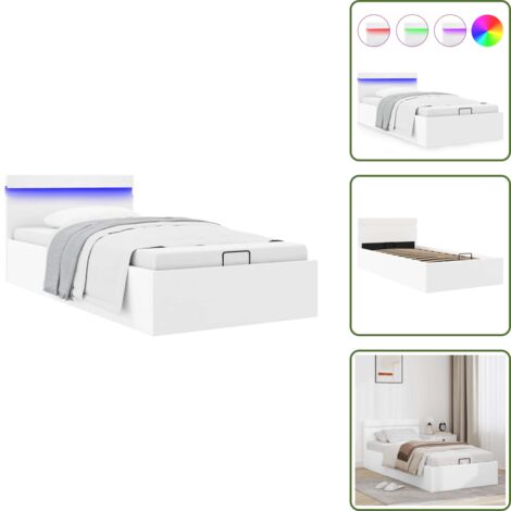Cama con mecanismo hidráulico - vidaXL Cama canapé hidráulica con LED sin colchón blanco 100x200 cm - Cama con cuero sintético