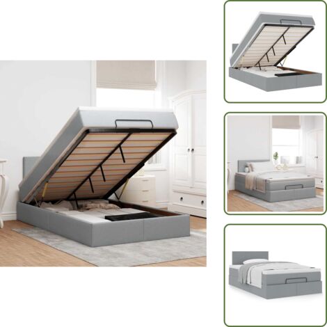 Cama con mecanismo hidráulico - vidaXL Cama otomana con colchón gris claro 120x200 cm tela - Cama con cabecero