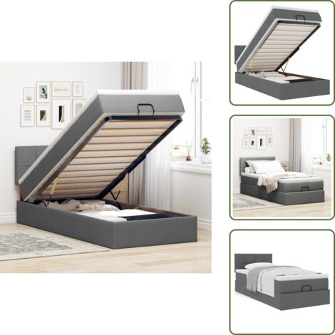 Cama con mecanismo hidráulico - vidaXL Cama otomana con colchón gris oscuro 90x200 cm tela - Cama con cabecero