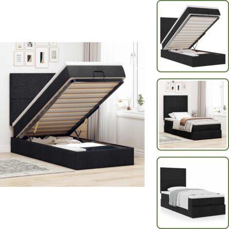 Cama con mecanismo hidráulico - vidaXL Cama otomana con colchón negra 90x200 cm tela - Cama con cabecero