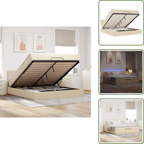 Cama con mecanismo hidráulico - vidaXL Cama otomana con colchón y luces LED tela crema 180x200cm - Cama con muelles ensacados