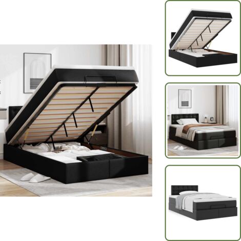 Cama con mecanismo hidráulico - vidaXL Estructura cama otomana colchón cuero sintético negro 120x190cm - Cama con cabecero