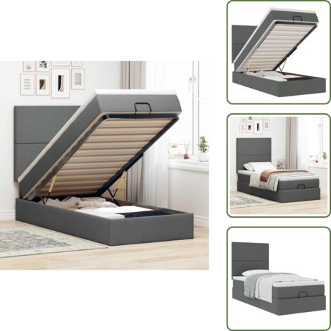 Cama con mecanismo hidráulico - vidaXL Estructura cama otomana colchón tela gris oscuro 80x200cm - Cama con cabecero
