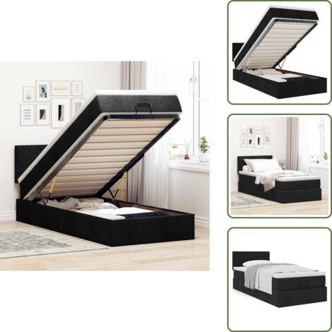 Cama con mecanismo hidráulico - vidaXL Estructura cama otomana colchón tela negra 90x190 cm - Cama con cabecero