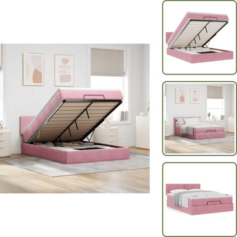 Cama con mecanismo hidráulico - vidaXL Estructura cama otomana colchón terciopelo rosa 140x200cm - Cama con cabecero
