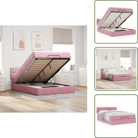 Cama con mecanismo hidráulico - vidaXL Estructura cama otomana colchón terciopelo rosa 140x200cm - Cama con cabecero