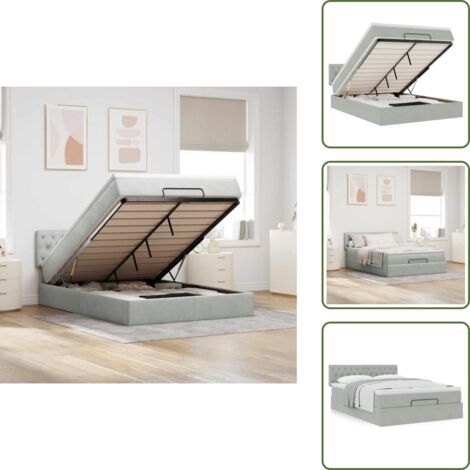 Cama con mecanismo hidráulico - vidaXL Estructura cama otomana con colchón gris claro 140x200cm - Cama con cabecero