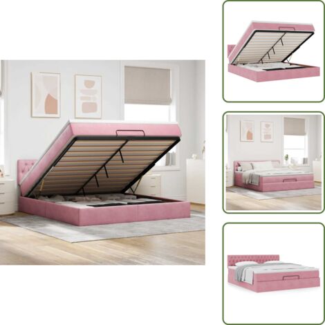 Cama con mecanismo hidráulico - vidaXL Estructura cama otomana con colchón terciopelo rosa 180x200 cm - Cama rosa