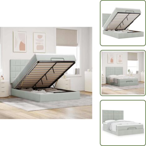 Cama con mecanismo hidráulico - vidaXL Estructura cama otomana con colchones gris claro 140x200cm - Cama con cabecero