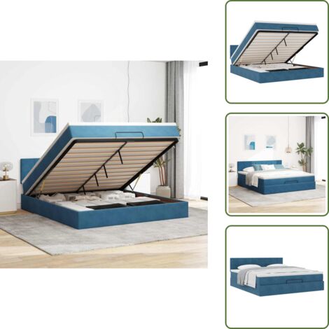 Cama con mecanismo hidráulico - vidaXL Estructura de cama otomana colchón azul oscuro 180x200 cm - Cama con cabecero