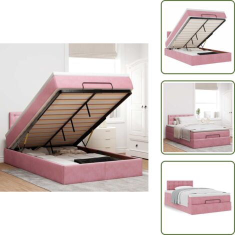 Cama con mecanismo hidráulico - vidaXL Estructura de cama otomana colchón terciopelo rosa 120x200cm - Colchón de muelles ensacados