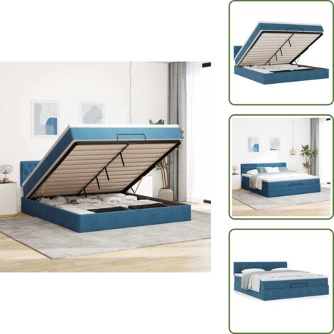 Cama con mecanismo hidráulico - vidaXL Estructura de cama otomana con colchón azul oscuro 160x200 cm - Cama con cabecero