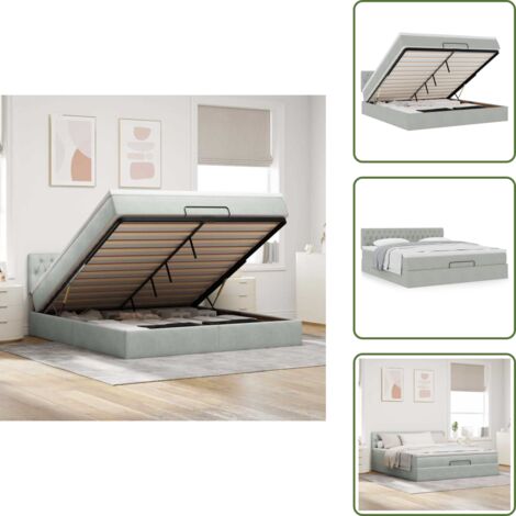 Cama con mecanismo hidráulico - vidaXL Estructura de cama otomana con colchón gris claro 180x200cm - Cama con cabecero