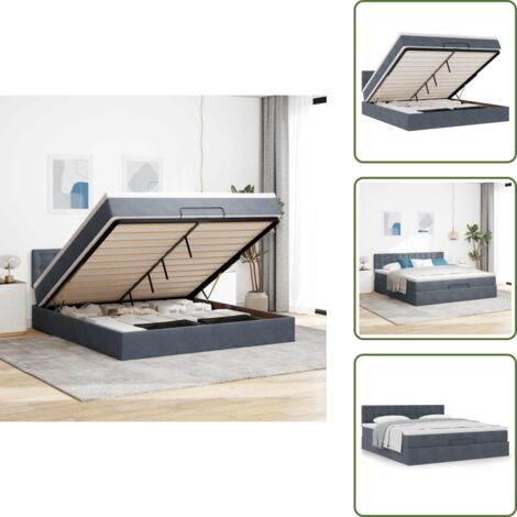 Cama con mecanismo hidráulico - vidaXL Estructura de cama otomana con colchón gris oscuro 180x200cm - Cama con cabecero