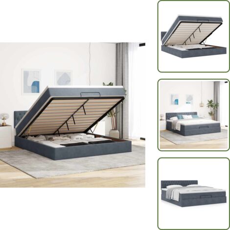 Cama con mecanismo hidráulico - vidaXL Estructura de cama otomana con colchón gris oscuro 180x200cm - Cama con cabecero