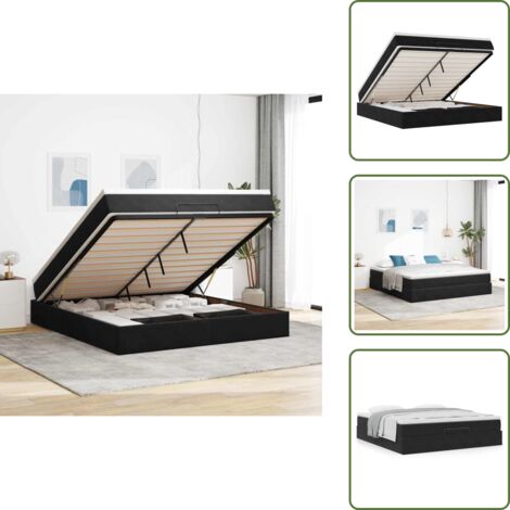 Cama con mecanismo hidráulico - vidaXL Estructura de cama otomana con colchón negro 180x200cm - Cama con muelles ensacados