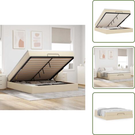 Cama con mecanismo hidráulico - vidaXL Estructura de cama otomana con colchón tela crema 160x200cm - Cama con muelles ensacados
