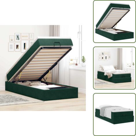 Cama con mecanismo hidráulico - vidaXL Estructura de cama otomana con colchón terciopelo verde oscuro - Cama con funda extraíble
