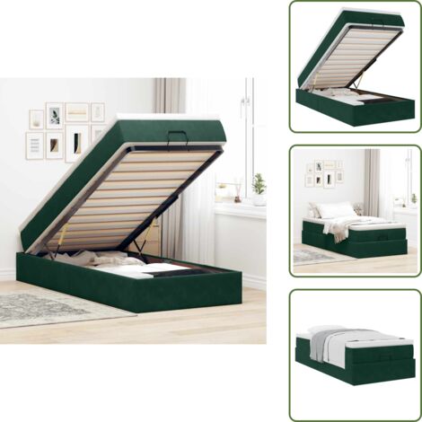 Cama con mecanismo hidráulico - vidaXL Estructura de cama otomana con colchón terciopelo verde oscuro - Cama con funda extraíble