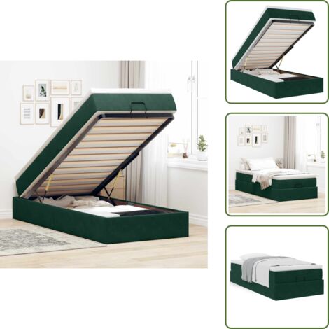 Cama con mecanismo hidráulico - vidaXL Estructura de cama otomana con colchón terciopelo verde oscuro - Cama con funda extraíble