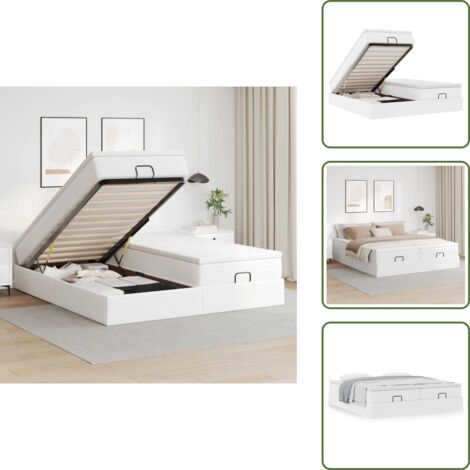 Cama con mecanismo hidráulico - vidaXL Estructura de cama otomana con colchones cuero sintético blanco - Cama con estructura de cuero sintético