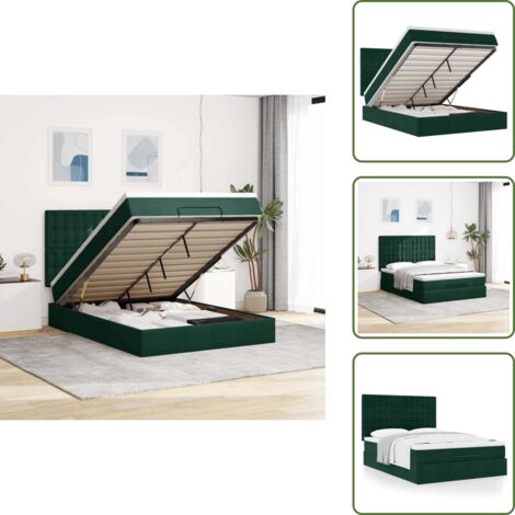 Cama con mecanismo hidráulico - vidaXL Estructura de cama otomana con colchones verde oscuro 140x200cm - Cama con cabecero
