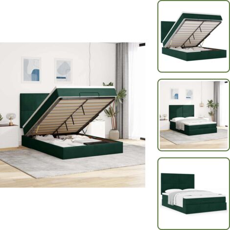 Cama con mecanismo hidráulico - vidaXL Estructura de cama otomana con colchones verde oscuro 140x200cm - Cama con cabecero
